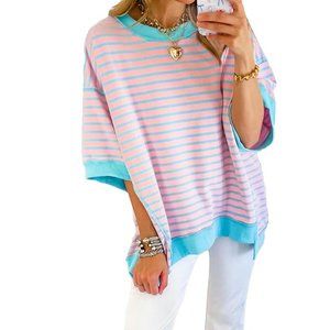 Boho High Low Hem Striped Top